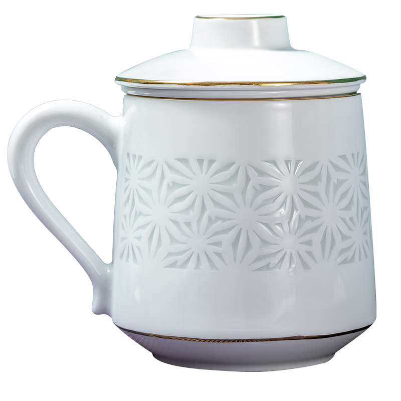 景德镇陶瓷茶杯分离泡茶大容量过滤办公杯带盖潮流马克杯子 新国潮水杯茶杯 波澜盛世