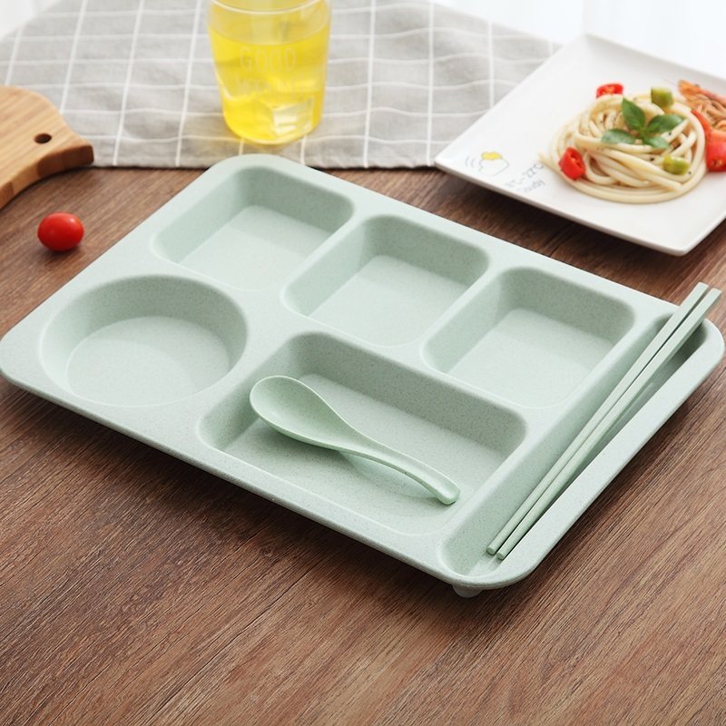 饭缸 餐盘成人快歺盘 麦秸秆快餐盘家用分格盘餐具套装学校食堂四格菜
