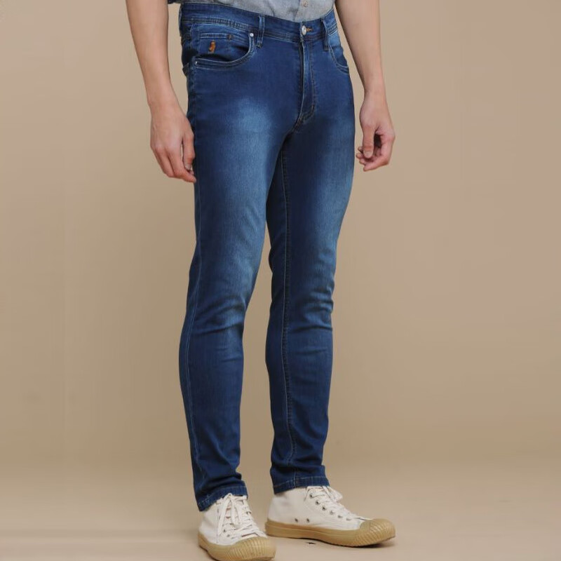 mcs春季新品棉锦休闲修身冰凉玉牛仔布indigo蓝染弹牛仔裤男 灰蓝色k6