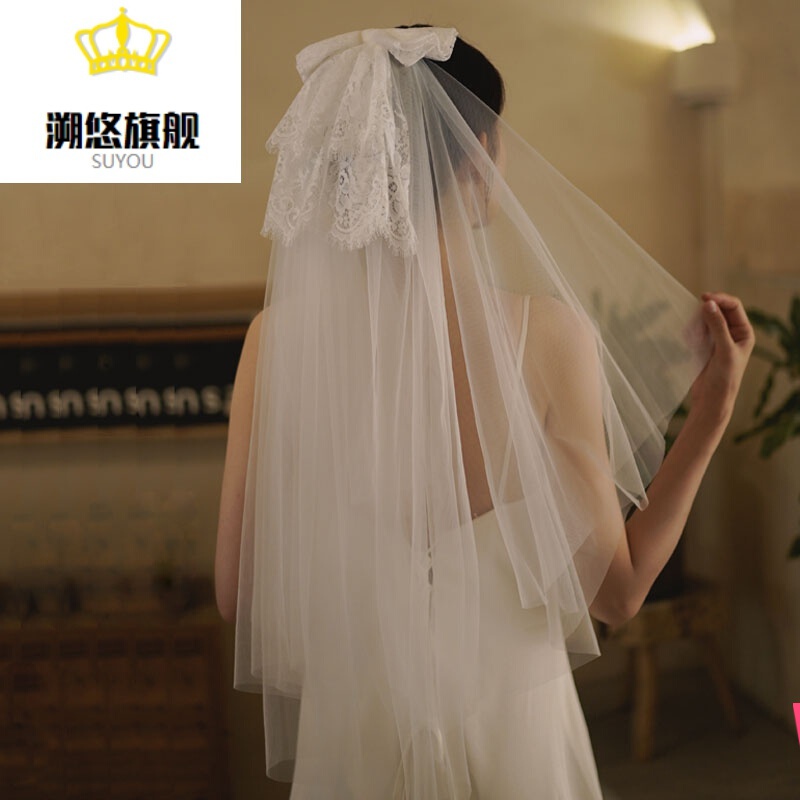 白色蕾丝头纱(金属发梳) 60cm-80cm