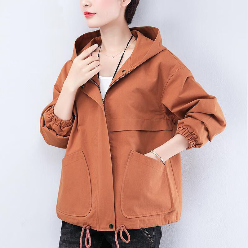 黛筱诗女士短外套女春装韩版宽松中年夹克衫春秋上衣 抽绳焦糖 xl 110