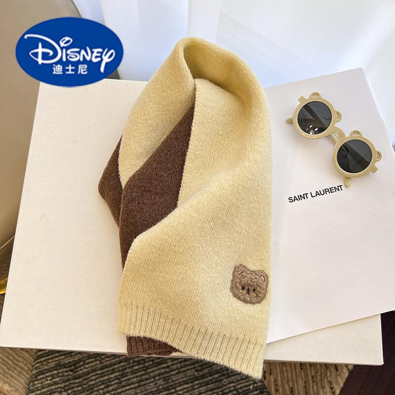 迪士尼(Disney)秋冬季针织卡通小熊条纹儿童围巾男女宝宝百搭款可爱婴儿围脖保暖 【品质】小围巾【9*120cm】 140*19cm【3岁---15岁】
