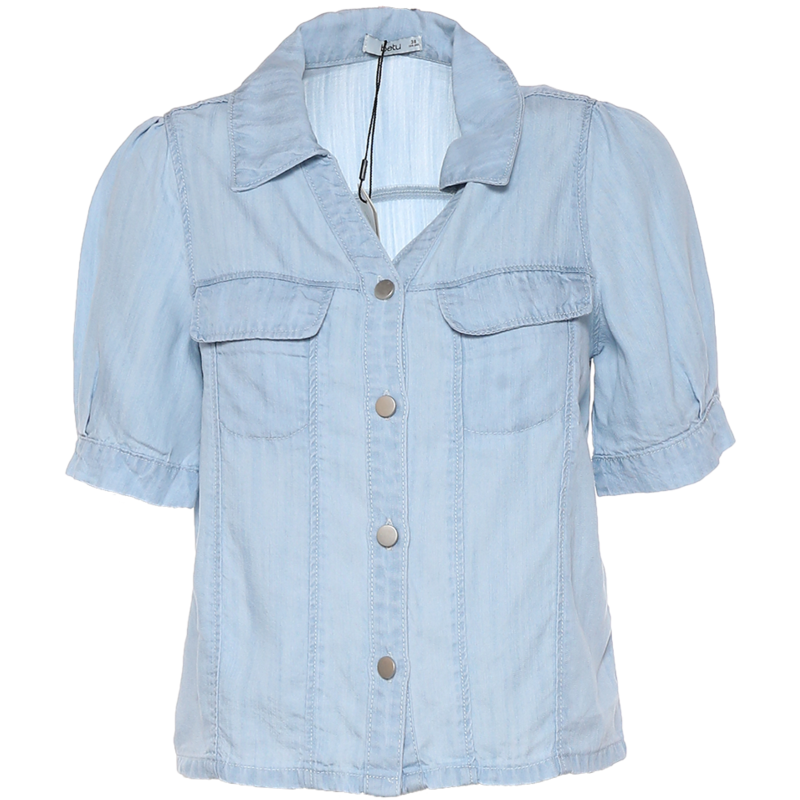 【价值365】牛仔蓝短袖衬衫女BF风复古衬衣2105T54价格走势和评测