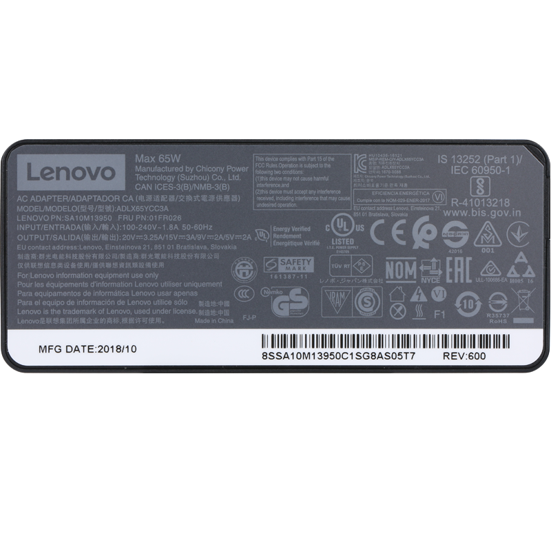 联想（Lenovo）原装笔记本充电器USB-C/Type-C电源线适配器 Thinkpad X1 X270 X280 T470S电脑充电器 65W