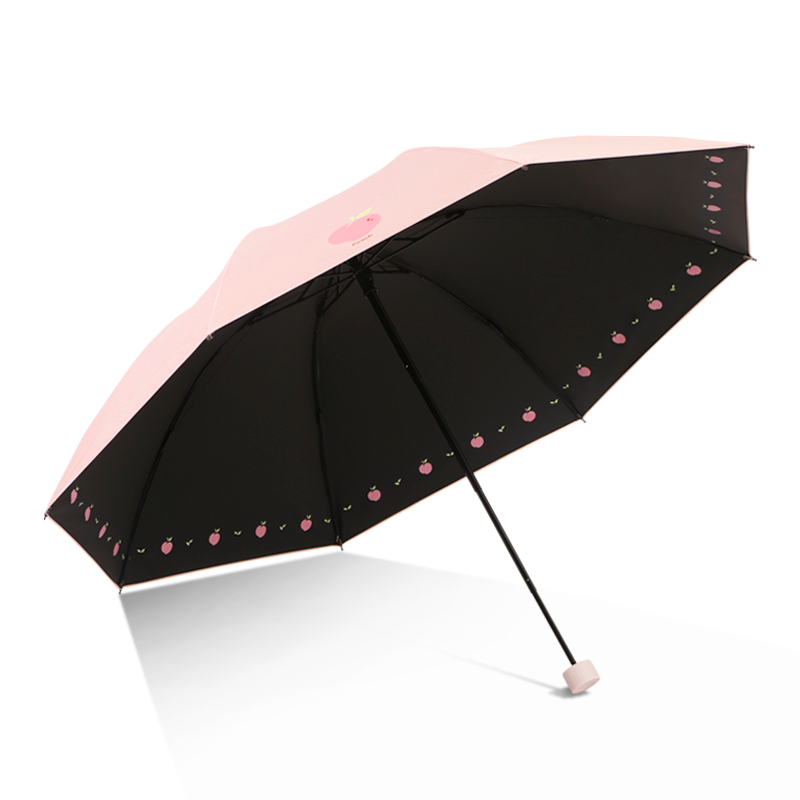 天堂 遮阳伞黑胶防晒伞蜜桃图案三折防紫外线太阳伞三折晴雨伞  粉色