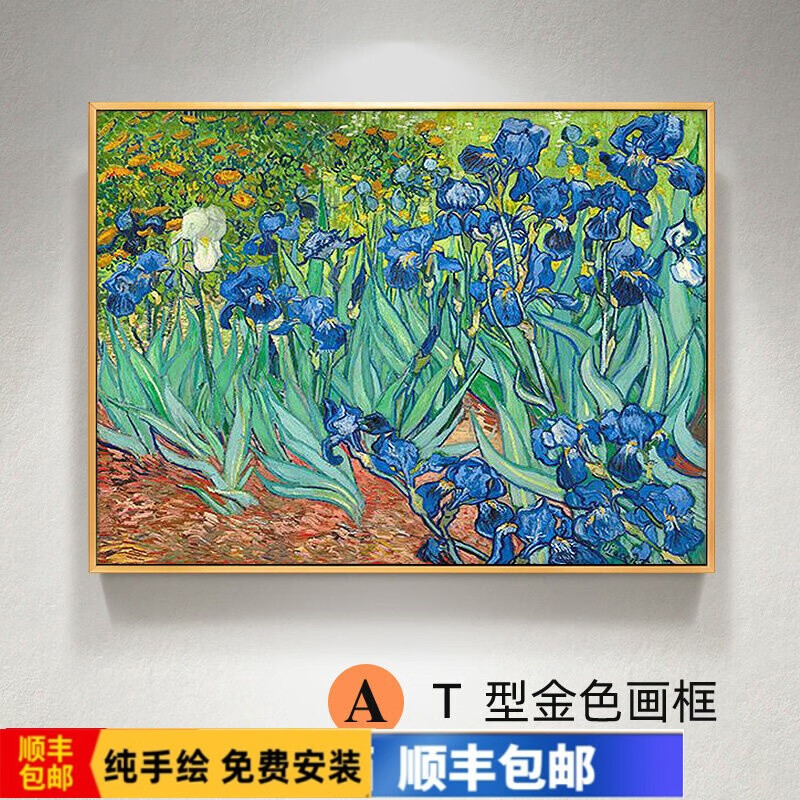 彩象【轻奢高端】名画梵高手绘油画鸢尾花现代客厅餐厅装饰画简约入户