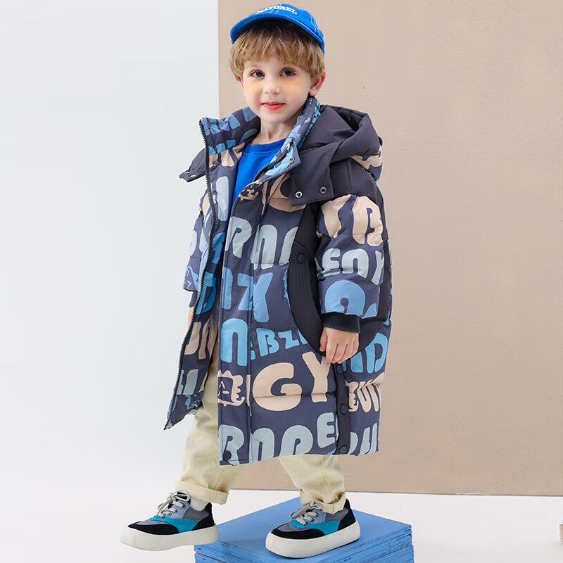 康博儿童小童宝宝女童男童羽绒服冬季中长款加厚2024新款洋气童装外套 灰色1275 110