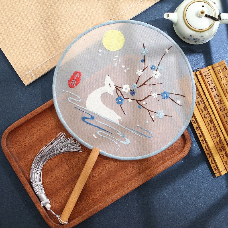 叕二叕 刺绣diy手工自绣团扇制作礼物初学者材料包古风苏绣 水神鹿君