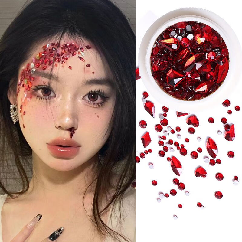 贴脸泪钻妆脸部贴钻圣诞节女巫舞台 红色异形混装约80颗红异形约10颗