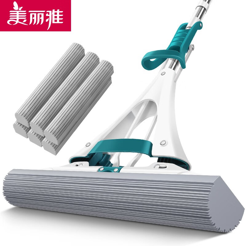 美丽雅胶棉拖把家用大时代免手洗懒人地拖对折拖把挤水墩布大拖头 共6