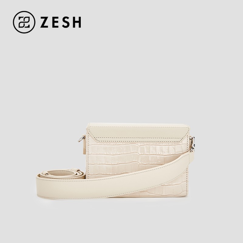 ZESH/泽尚 缺角CUBELET单肩包女士包包秋季斜挎女包通勤圣诞礼物 米白