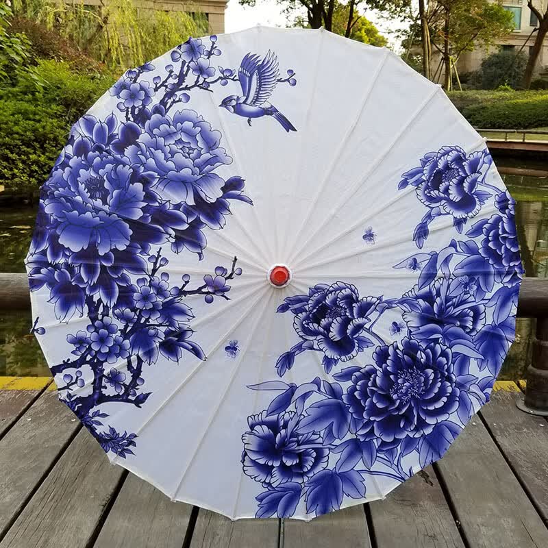 摄影青花瓷油纸古典伞牡丹江南工艺伞餐厅吊顶装饰道配旗袍舞蹈伞