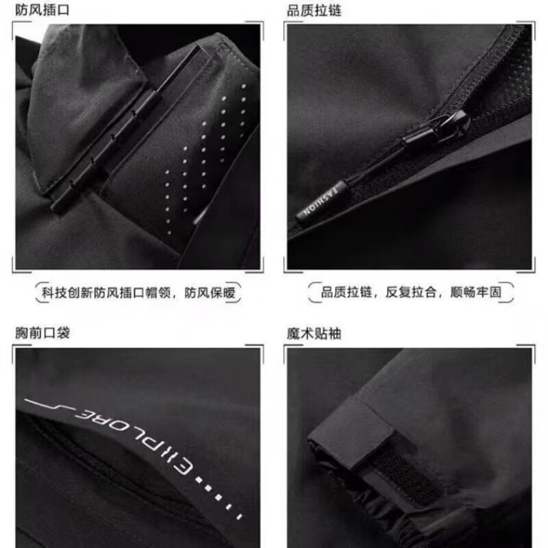 JEEP SPIRIT黑武士冲锋衣外套男男女款三合一可拆卸新款春秋情侣防水防风户外 626黑色男女款(春秋装/单件) 无 3XL 150-160斤