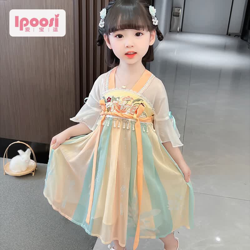 爱宝适儿童汉服夏款女童古装连衣裙小女孩公主裙表演服120cm 浅黄S676怎么样,好用不?