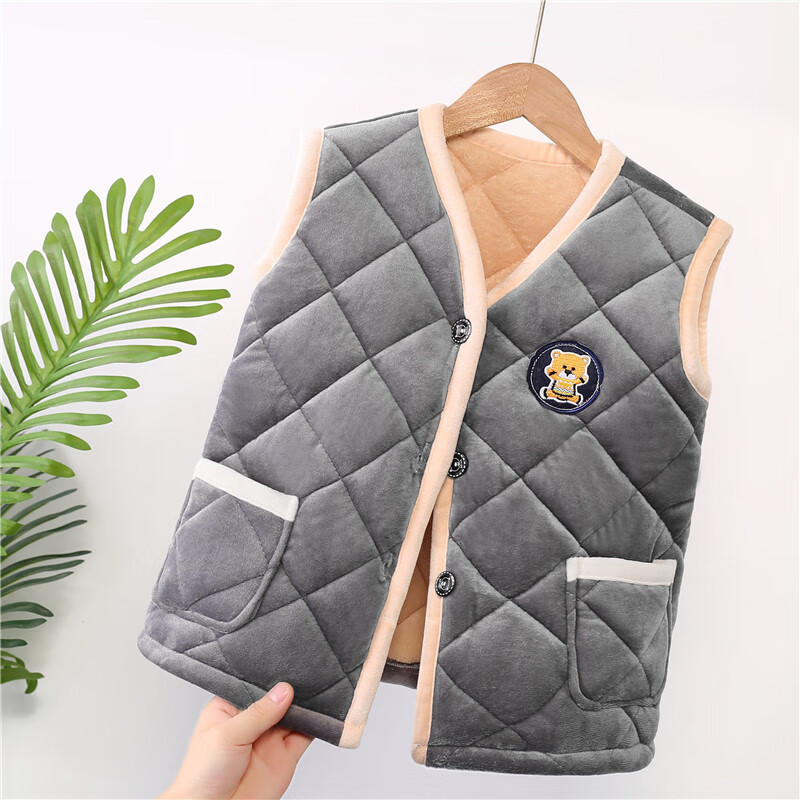 儿童马甲秋冬三层加厚款男女宝宝加绒背心中小童棉坎肩婴幼儿外套