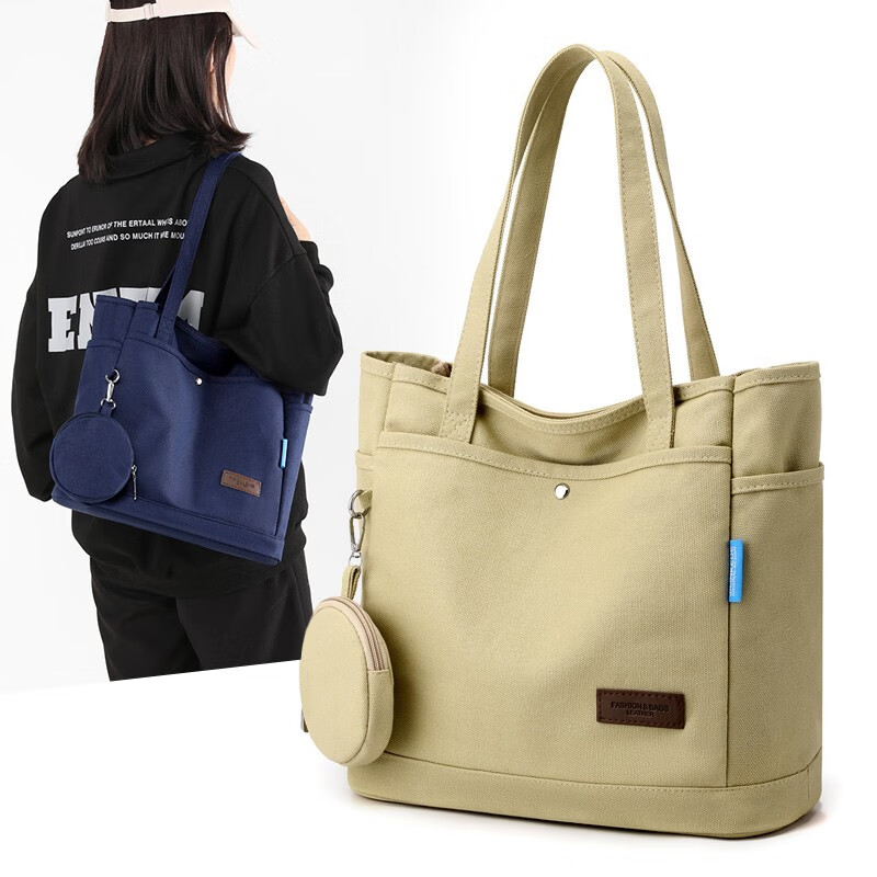 奈池特品牌 托特包女帆布包大容量包包通勤单肩包女 卡其色