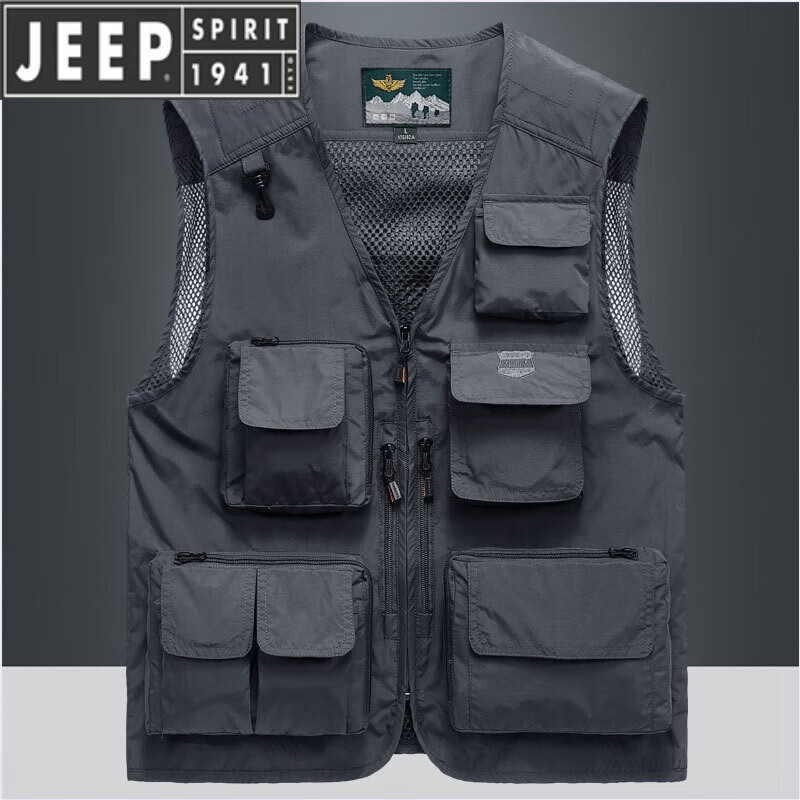 jeep spirit夏季户外多口袋马甲男摄影工装记者坎肩钓鱼服多兜速干