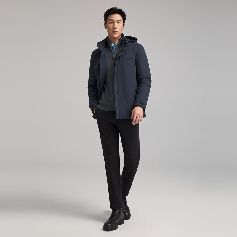 雅戈尔羽绒服男士秋冬【长款连帽90鹅绒】中青年商务休闲保暖外套 藏青VLYD419889FTA XL 180/100A