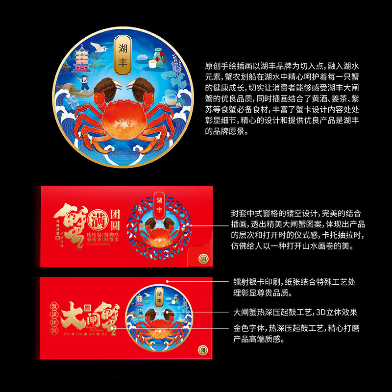 【礼券】湖丰大闸蟹螃蟹卡节日送礼提货券鲜活蟹礼盒礼券礼品卡 0668型(公3.0两 母2.0两 4对8只)