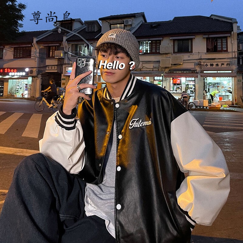 尊尚鸟美式棒球服外套男春秋季新款休闲百搭宽松皮夹克男学生潮牌港风