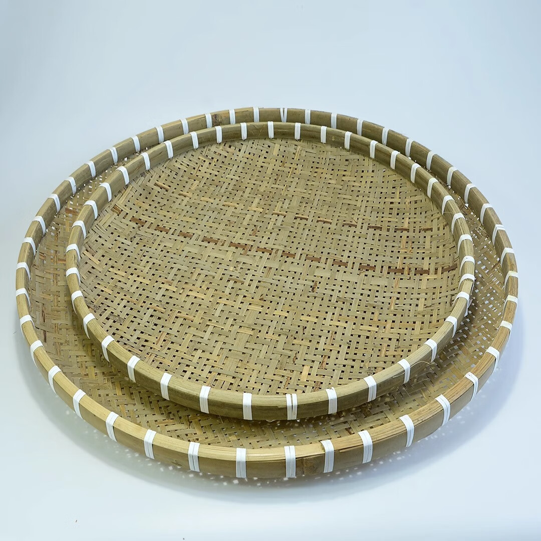 手工竹编簸箕头层竹青筛子有孔米筛盘天然农家圆形环保干货沥水篮