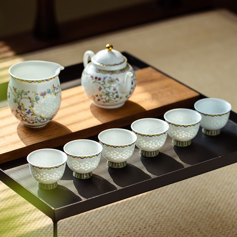 玉柏2023新款景德镇陶瓷茶具套装带把手茶杯茶壶套装家用整套套装礼盒