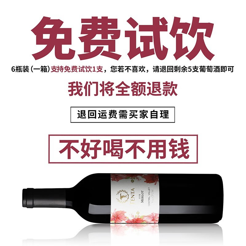 天帕智利中央山谷原瓶原装进口 经典梅洛干红葡萄酒红酒13.5度750ml 整箱6支装