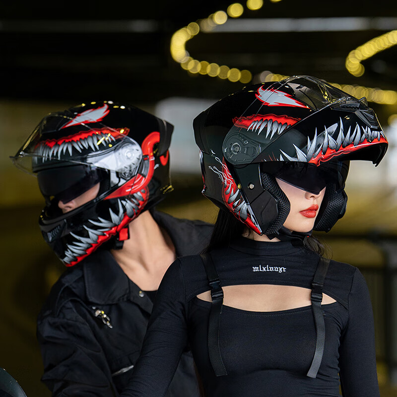 劲悦途3C认证摩托车头盔男 冬季保暖电动车揭面盔 女四季通用安全帽 909毒刺哑黑