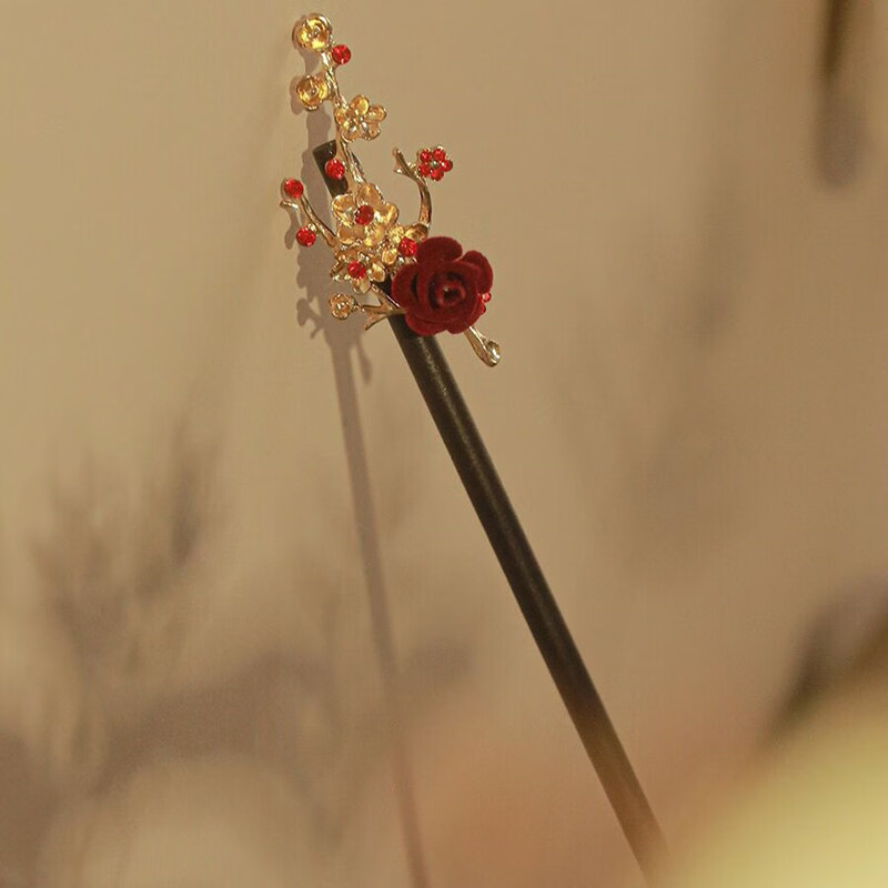 韓萊緹熱烈的愛復古玫瑰花發(fā)簪感新中式發(fā)釵日常簪子頭飾發(fā)飾七 優(yōu)雅玫瑰植絨-臘月  A24-104