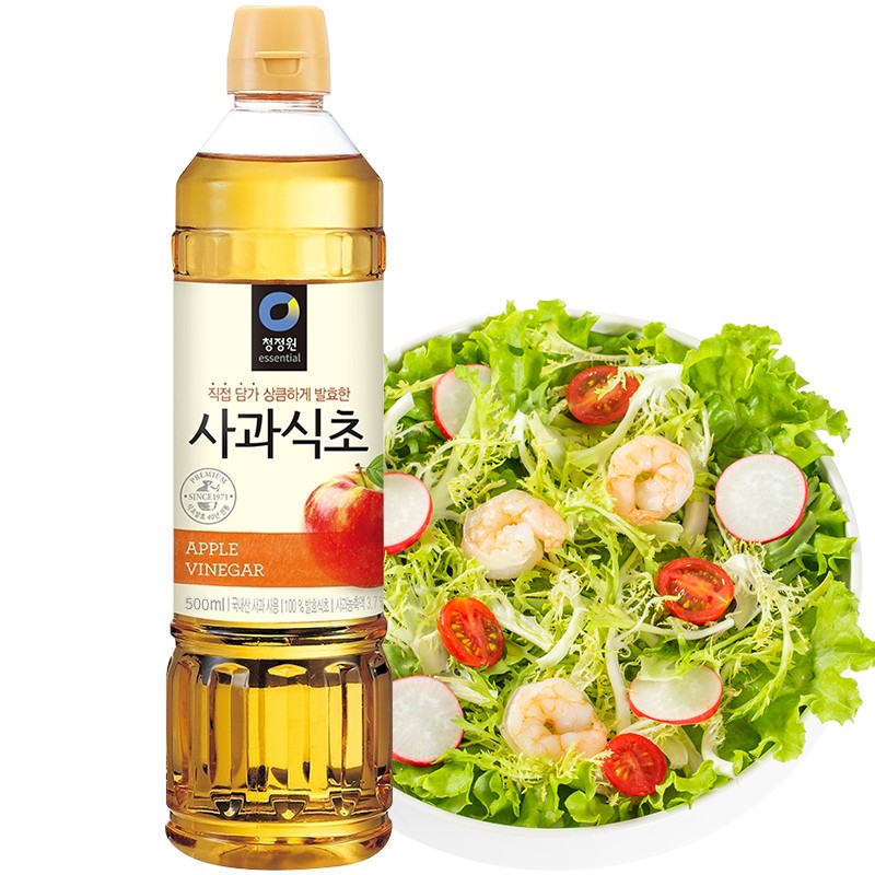 韩国进口 清净园苹果醋 0脂肪水果醋 韩式冷面泡菜寿司凉拌菜沙拉调味饮料 500ml