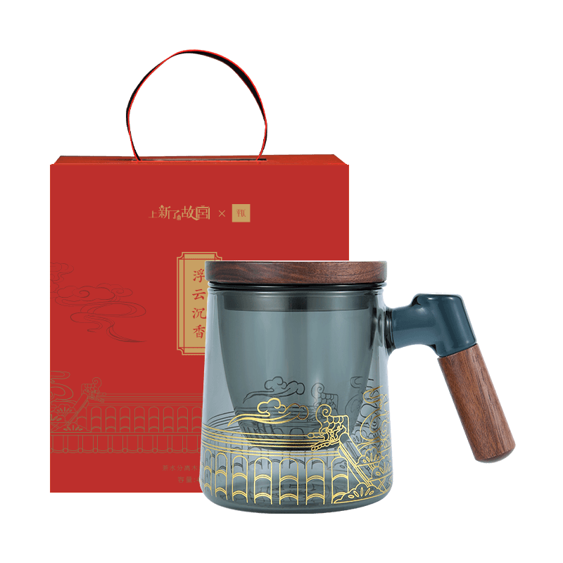 上新了文创 故宫泡茶杯 茶水分离杯 文创玻璃水杯礼盒生日礼物男士送朋友 浮云沉香玻璃泡茶杯