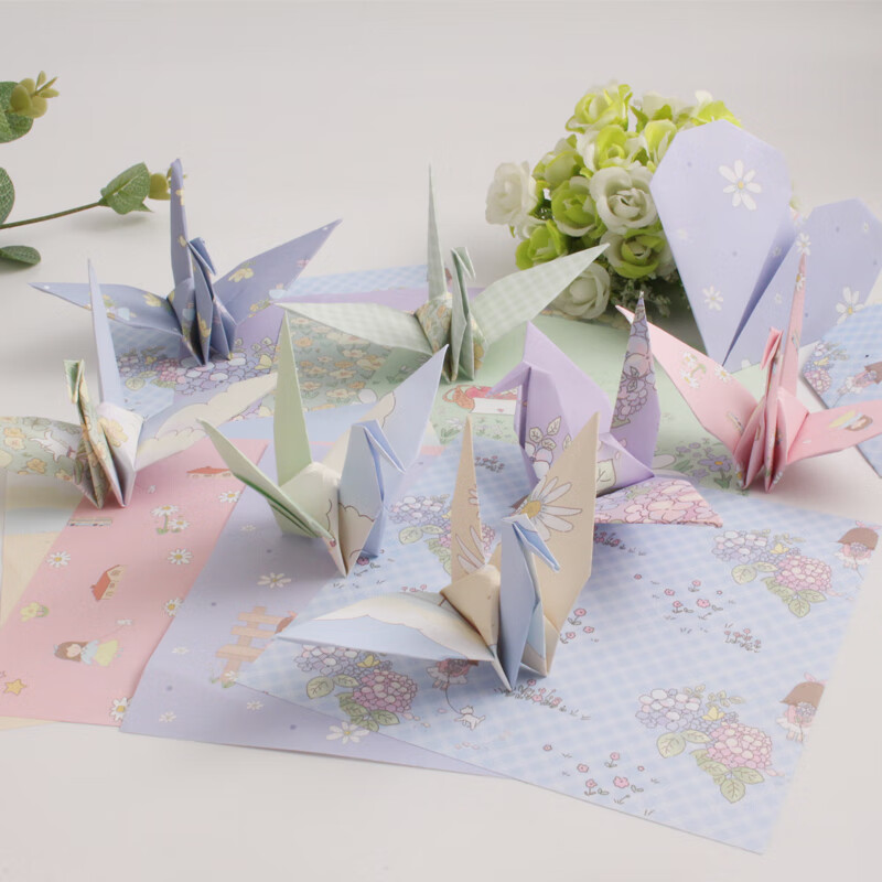 爱惊喜新款彩色图案千纸鹤折纸叠好的千纸鹤成品儿童手工折纸田园卡通