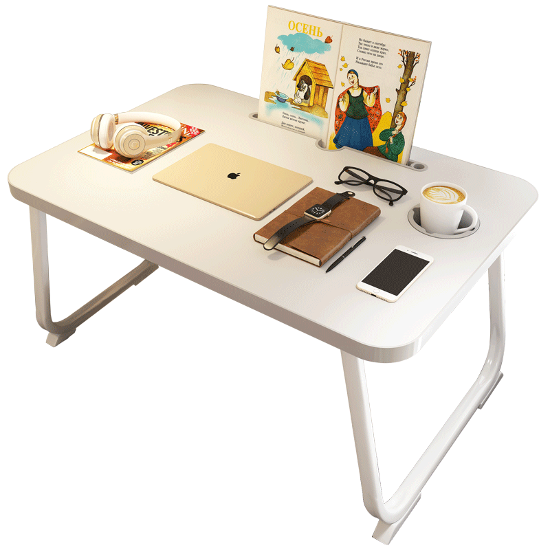 易漫 笔记本电脑桌宿舍飘窗懒人床上书桌可折叠懒人简约小桌子学习桌防倾倒60*40CM 珍珠白