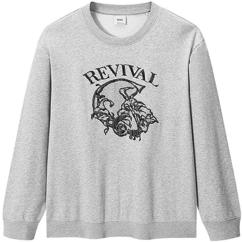 GXG男装 商场同款卫衣圆领大印花长袖上衣 25年春G25X311010 花灰 M