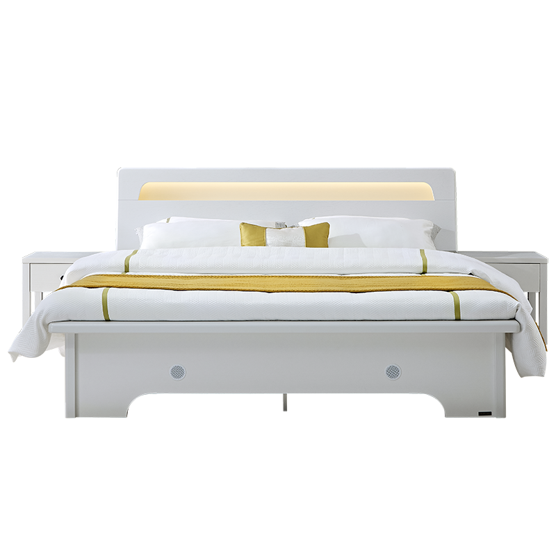 (限量秒)全友床现代简约夜光LED灯双人床板木高箱储物床橡胶木边框床卧室家具125808(闪) 高箱床1.5m