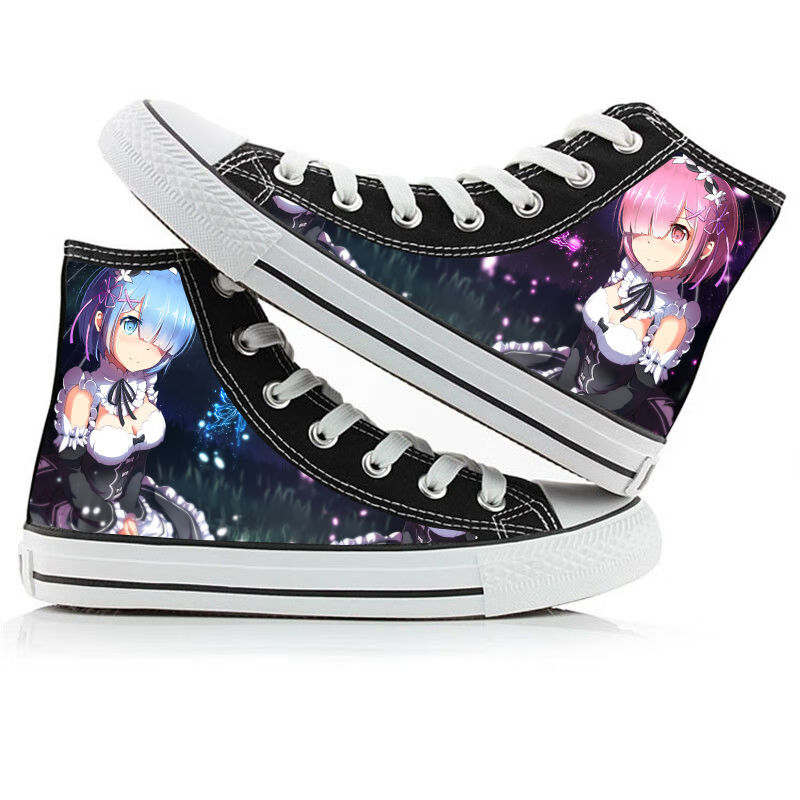 旋昱yovca从零开始的异世界生活蕾姆拉姆涂鸦印花高帮帆布鞋学生鞋子
