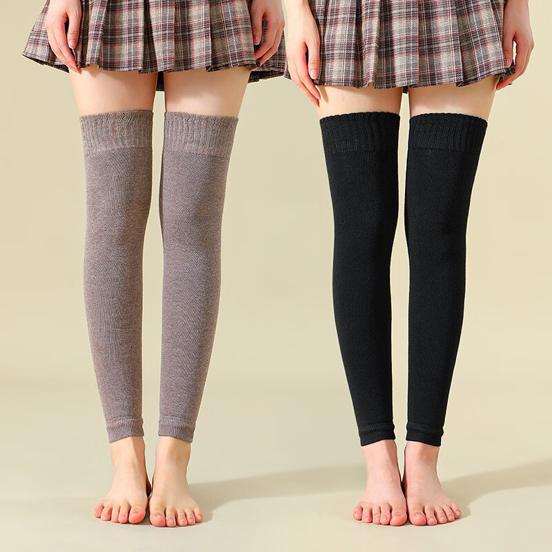 【24.9包邮】六月玫瑰 女士过膝毛圈长筒袜 3双装 黑+深灰+卡其