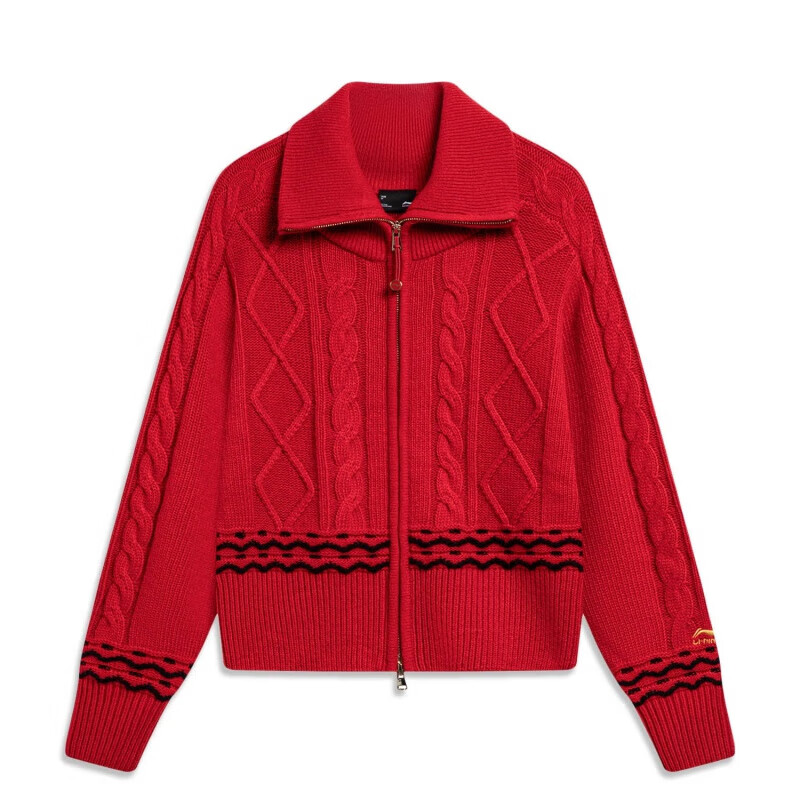 李宁(li-ning)编织衫女2024春季新款日进斗金系列开衫短款毛衣外套