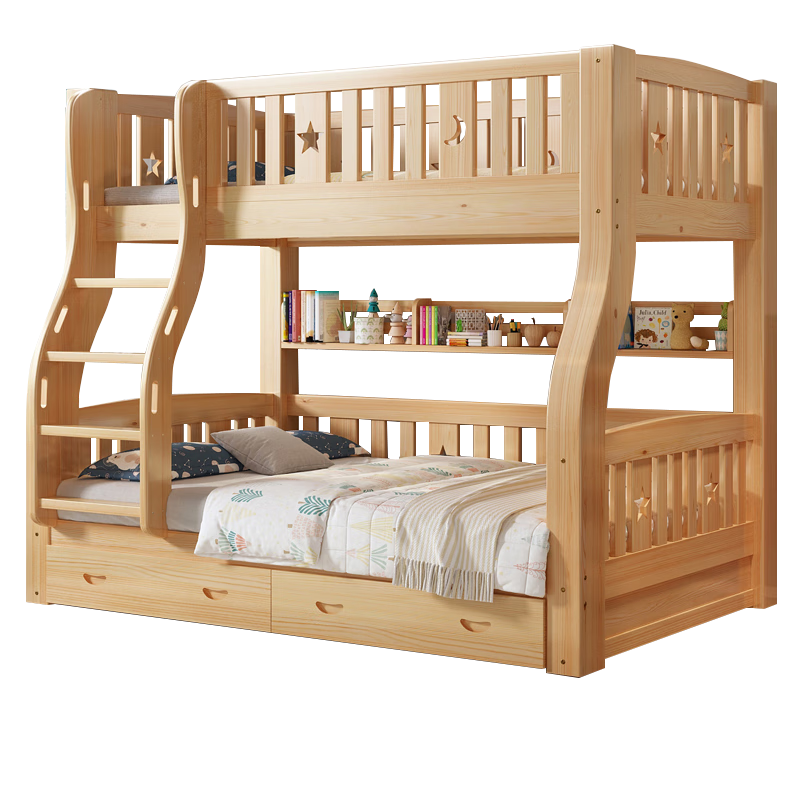 LAIKEXUAN 莱客轩 儿童上下床双层实木高低子母床爬梯款上铺1.3米下铺1.5米