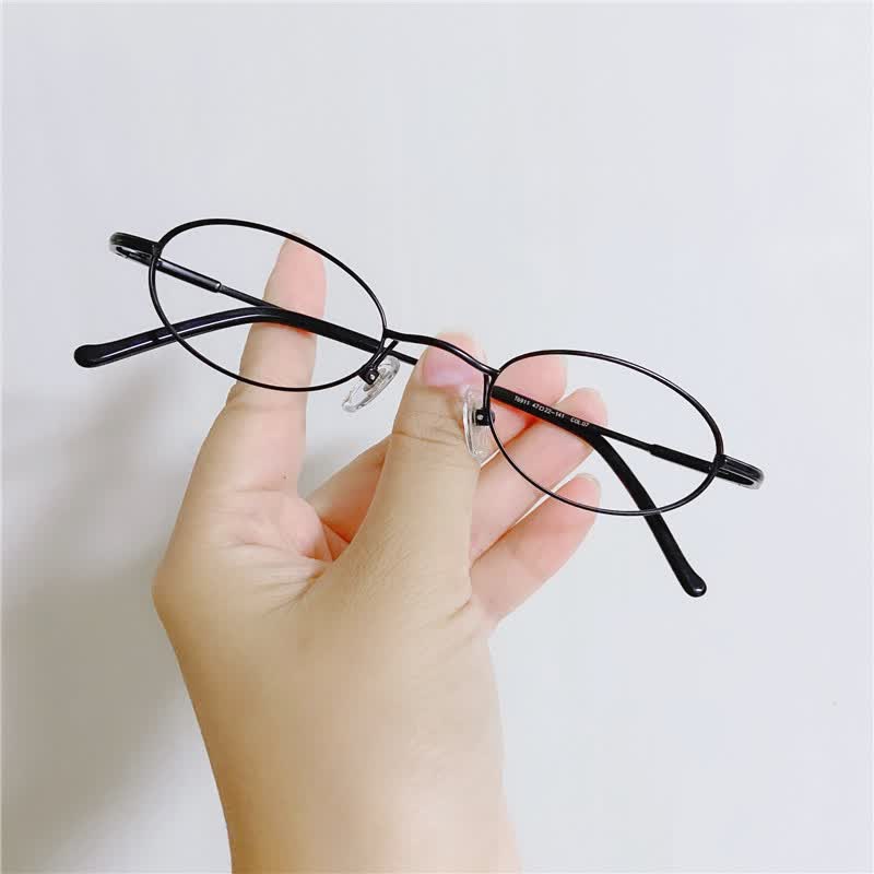 小椭圆超轻纯钛眼镜框女小框镜架男配高度数老花银色小脸 黑色 镜 