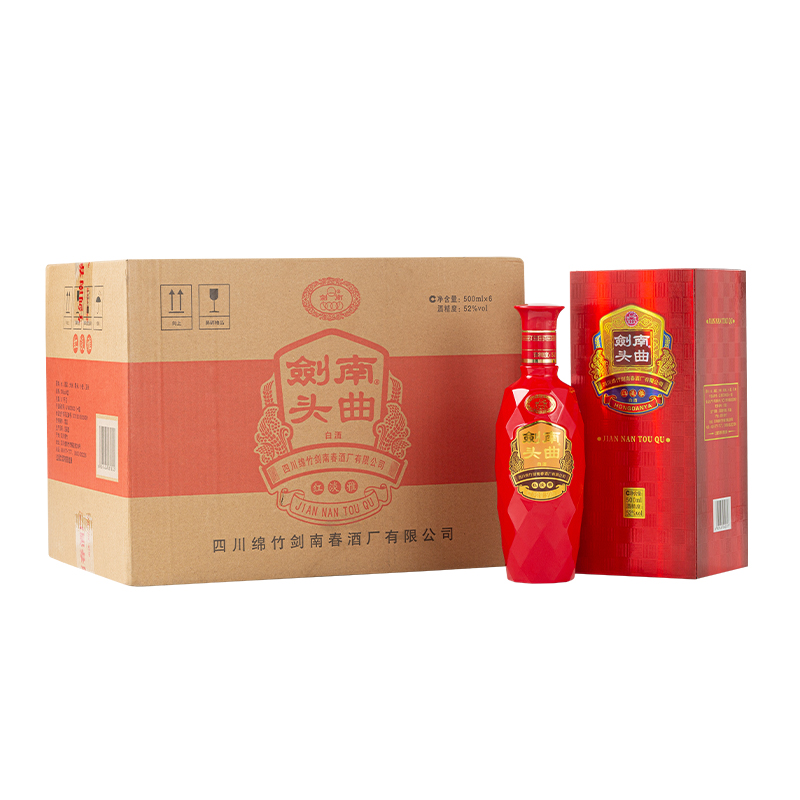 剑南春 剑南头曲(红淡雅 浓香型白酒 52度 500ml*6瓶 整箱装