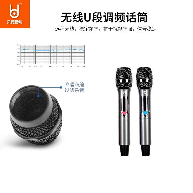 贝德0887S便携式手提户外直播K歌音箱带声卡广场舞音响喇叭播放器家用卡拉OK大功率重低音炮 贝德BD-H0887S【8吋声卡双话筒】