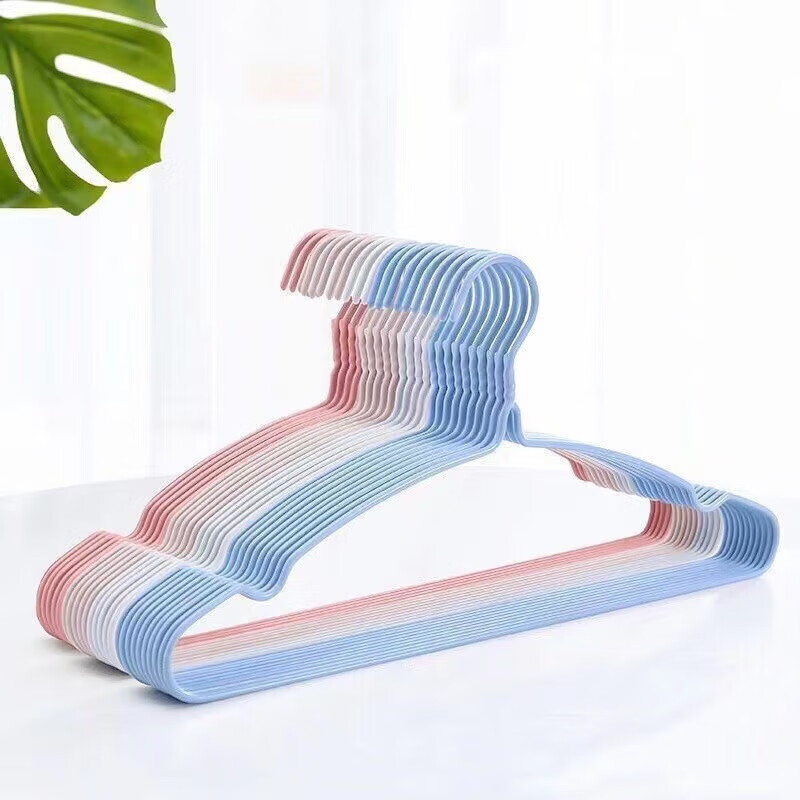 简尚恩【店铺精选】家用浸塑衣架收纳必备学生晒衣服宿舍阳台晾晒衣服佳 浅蓝-40厘米凹槽款 20个装