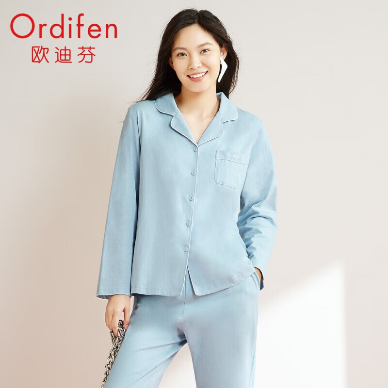 欧迪芬（Ordifen）睡衣女士柔软舒适V领休闲家居服套装 XH2768T 清爽蓝 XH2768 L高性价比高么？