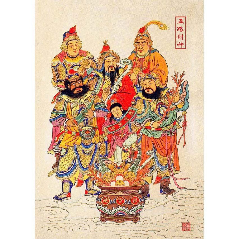豪金聚财神爷装饰画五路财神画像赵公明比干柴荣王亥玄关大气迎财 s18