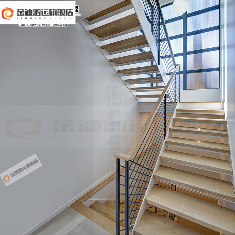白羌笛室内整体双梁钢木楼梯别墅阁楼家用定制三跑跃层复式自建房成