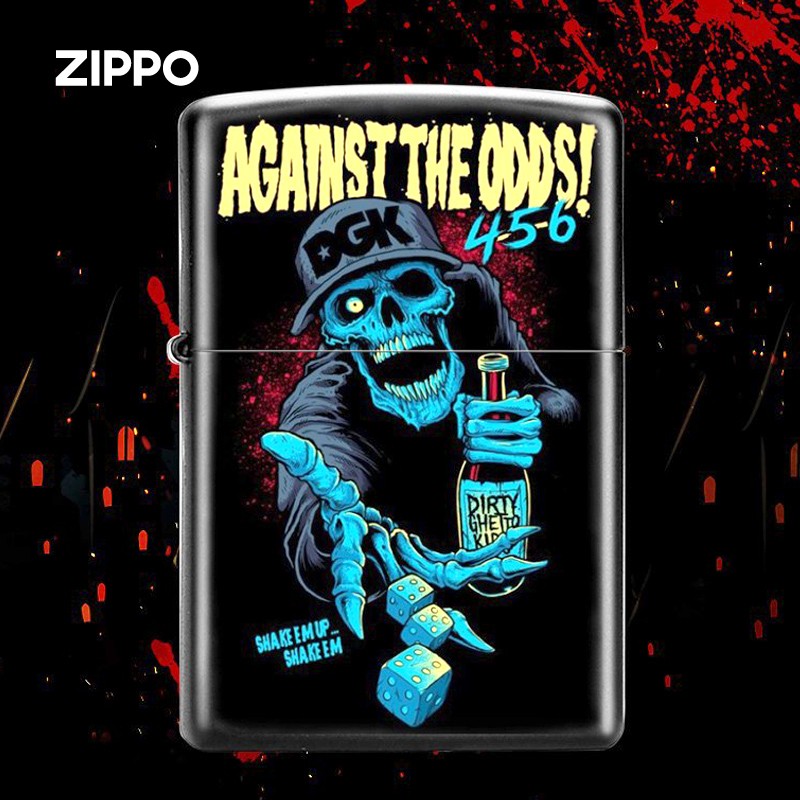 zippo打火机之宝黑哑漆骷髅彩印恶灵挽歌煤油 新年礼物送男友 夜场