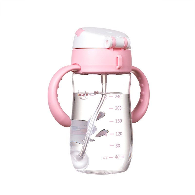 GLASSLOCK 婴儿水杯学饮杯儿童喝水喝奶杯带刻度重力球吸管杯 带刻度 兔子300ml