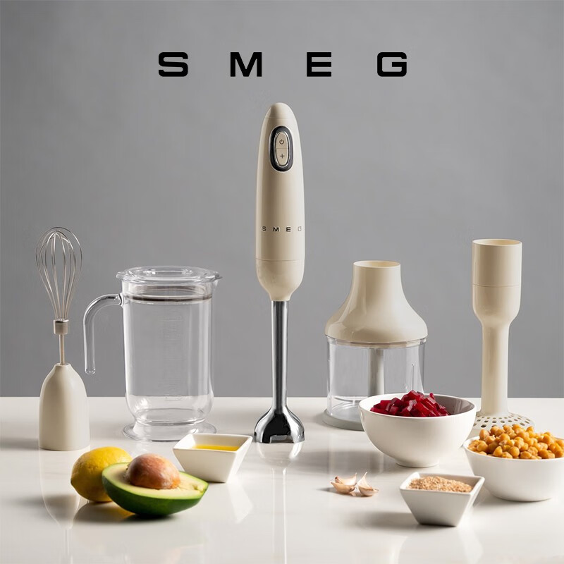SMEG斯麦格 料理棒套装 家用婴儿辅食料理机 辅食搅拌机 手持研磨绞肉 料理机粉碎机 HBF22 生日礼物 奶白色