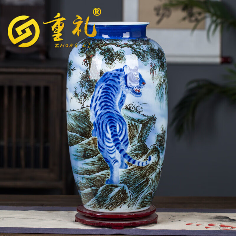 陶瓷器家用新中式手绘花瓶商务家居客厅玄关插花瓶艺术品创意大气乔迁